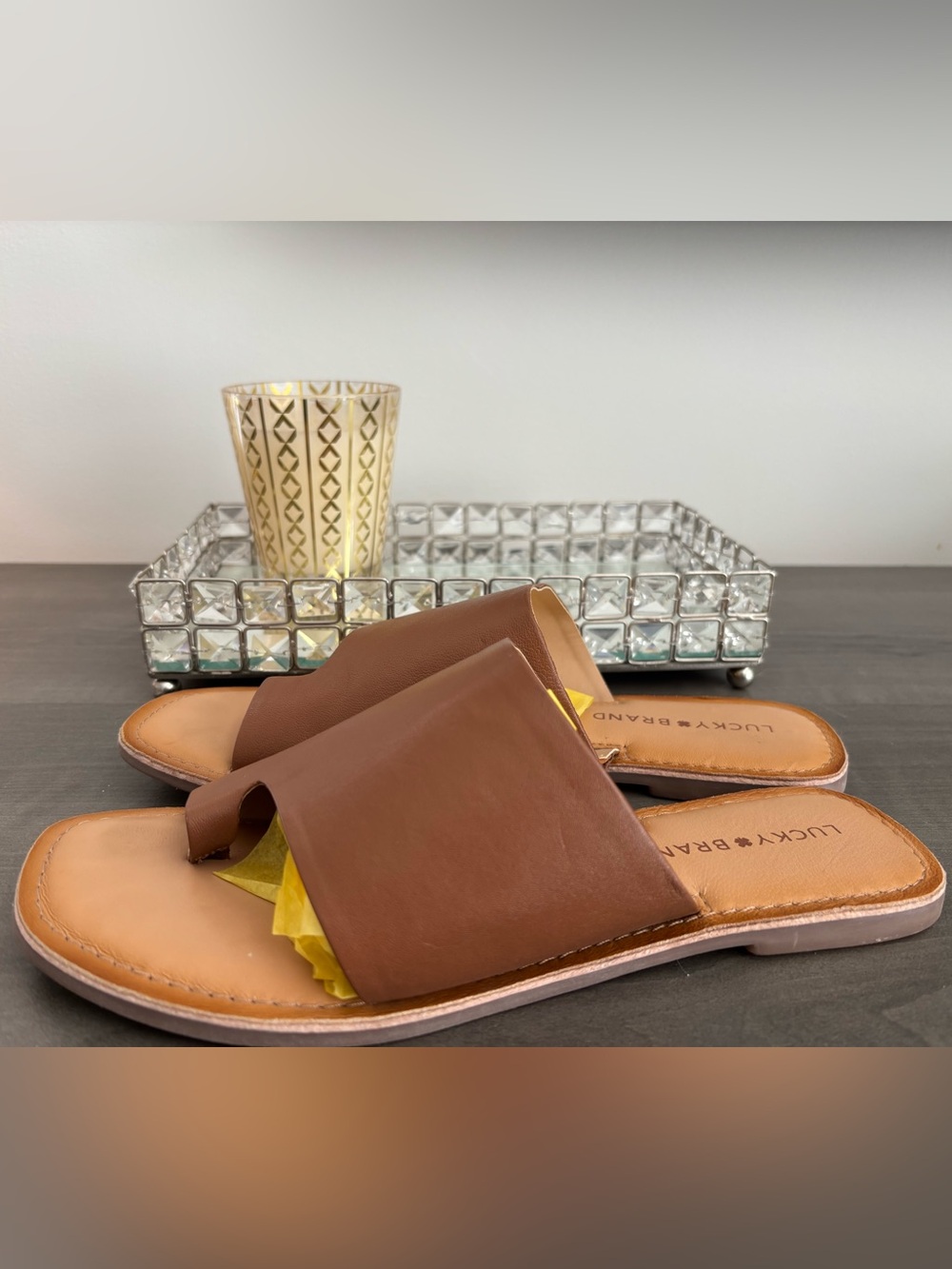 Lucky Brand Brown Leather Slide Sandals | Minimalist Flat Mules Size 8.5 - Picture 7 of 10